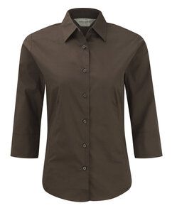 Russell J946F - Camisa de Mulher ¾ de manga easy care - fitted Chocolate