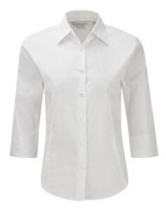 Russell J946F - Camisa de Mulher ¾ de manga easy care - fitted Branco