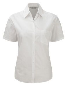 Russell J937F - Camisa de Mulher de manga curta - algodão popline puro, easycare Branco