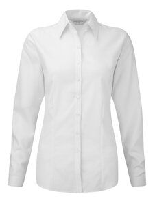 Russell J962F - Camisa de mulher herringbone de manga comprida Branco