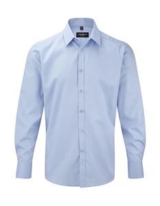 Russell Collection R-962M-0 - Camisa de Homem LS Herringbone Azul claro