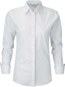 Russell Collection RU960F - Camisa elástica de manga comprida das mulheres Branco