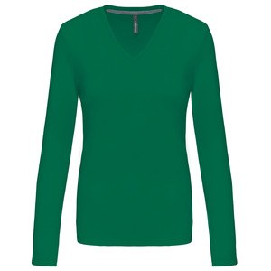 Kariban K382 - T-SHIRT DE SENHORA DE MANGA COMPRIDA DECOTE V Verde dos prados