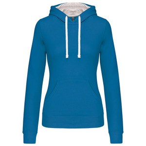 Kariban K465 - Sweatshirt de senhora com capuz em contraste Tropical Blue/ White