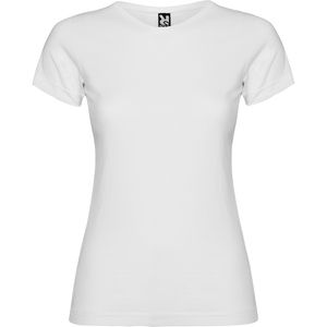Roly CA6627 - JAMAICA T-shirt feminina cintada com gola redonda dupla em ponto canelado 1x1 Branco