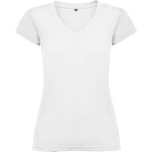 Roly CA6646 - VICTORIA T-shirt feminina com decote em bico e acabamentos com debruado canelado Branco