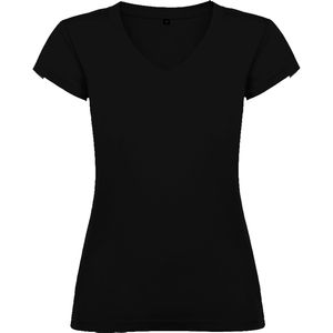 Roly CA6646 - VICTORIA T-shirt feminina com decote em bico e acabamentos com debruado canelado Preto