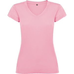 Roly CA6646 - VICTORIA T-shirt feminina com decote em bico e acabamentos com debruado canelado Cor-de-rosa pálida