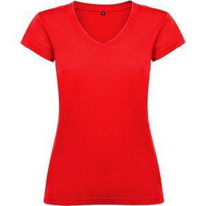 Roly CA6646 - VICTORIA T-shirt feminina com decote em bico e acabamentos com debruado canelado Vermelho
