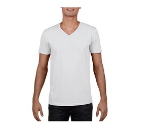Gildan GN646 - Camiseta masculina com decote em V 100% algodão Branco