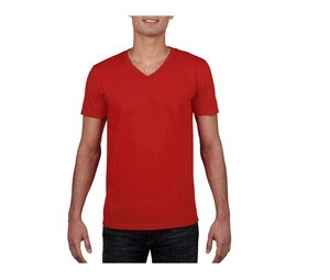 Gildan GN646 - Camiseta masculina com decote em V 100% algodão Vermelho