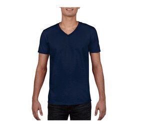 Gildan GN646 - Camiseta masculina com decote em V 100% algodão Marinha