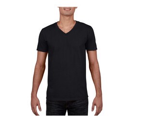 Gildan GN646 - Camiseta masculina com decote em V 100% algodão Preto