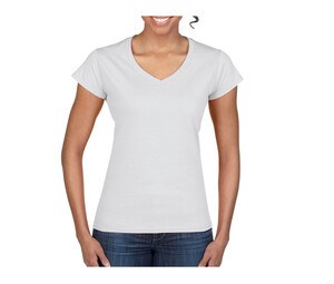 Gildan GN647 - Camiseta feminina com decote em V 100% algodão Branco