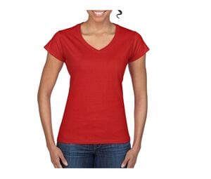 Gildan GN647 - Camiseta feminina com decote em V 100% algodão Vermelho