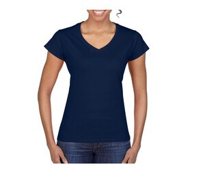 Gildan GN647 - Camiseta feminina com decote em V 100% algodão Marinha