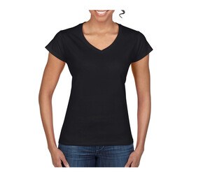 Gildan GN647 - Camiseta feminina com decote em V 100% algodão Preto