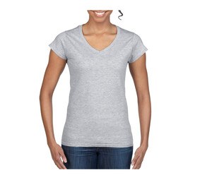 Gildan GN647 - Camiseta feminina com decote em V 100% algodão Sport Cinza