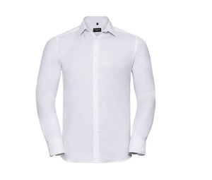 Russell Collection JZ962 - Camisa De Homem De Manga Comprida - Herringbone Branco