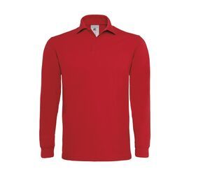 B&C BC445 - Camisa de pólo de manga comprida masculina 100% algodão Vermelho