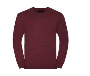 Russell Collection JZ710 - Pullover com gola em V Cranberry Marl