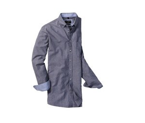 Russell Collection RU920M - Camisa Oxford lavada sob manga comprida masculina Oxford Navy/Oxford Blue