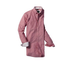 Russell Collection RU920M - Camisa Oxford lavada sob manga comprida masculina Oxford Red/Cream
