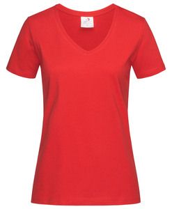 Stedman STE2700 - Camiseta clássica de decote em V feminino Vermelho Escarlate