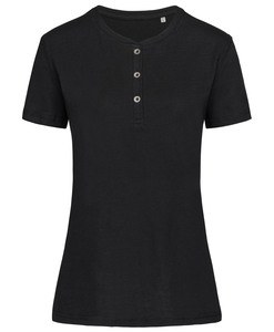 Stedman STE9530 - Camiseta do pescoço redondo de Sharon SS com botões Black Opal
