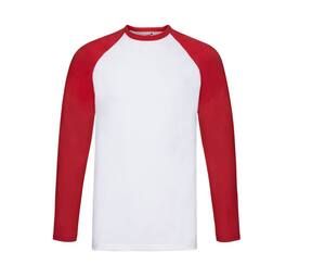 Fruit of the Loom SC238 - Camiseta masculina de manga longa 100% algodão Branco / Vermelho