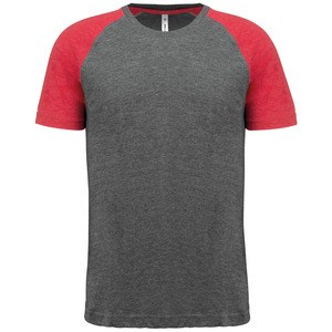 Proact PA4010 - T-shirt Triblend bicolor de desporto de adulto Grey Heather / Sporty Red Heather