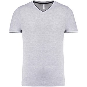 Kariban K374 - T-shirt de homem em malha piqué com decote V Oxford Grey / Navy / White