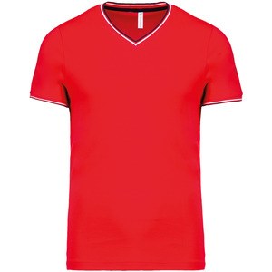 Kariban K374 - T-shirt de homem em malha piqué com decote V Red/ Navy/ White