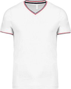 Kariban K374 - T-shirt de homem em malha piqué com decote V White / Navy / Red