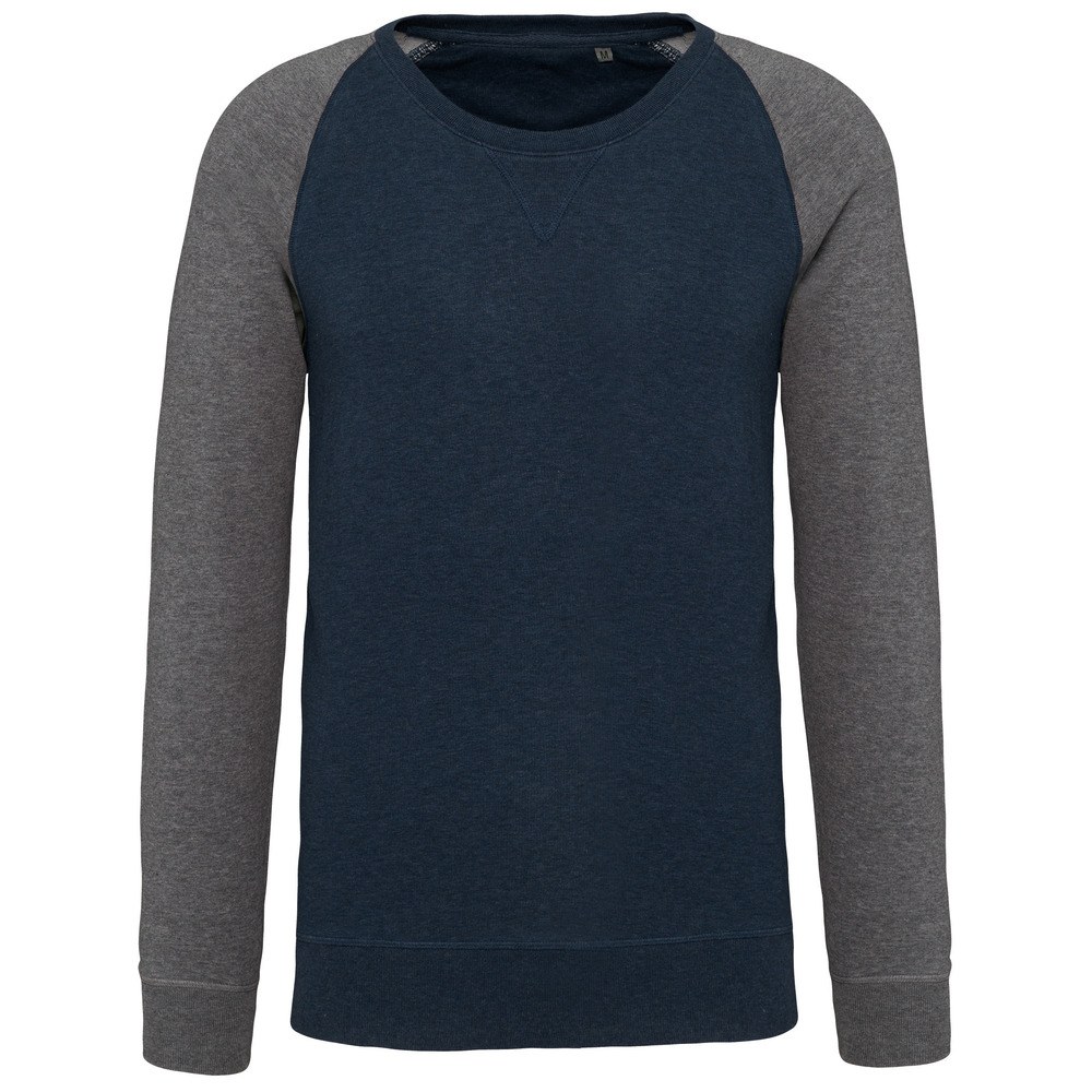 Kariban K491 - Sweatshirt BIO bicolor de homem com decote redondo e mangas raglan