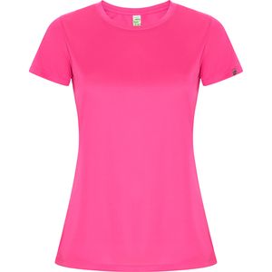 Roly CA0428 - IMOLA WOMAN T-shirt técnica cintada de manga reglan em poliéster reciclado CONTROL DRY ROSA FLUORESCENTE