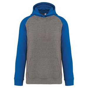 PROACT PA370 - Sweatshirt com capuz bicolor de criança Grey Heather / Sporty Royal Blue