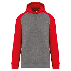 PROACT PA370 - Sweatshirt com capuz bicolor de criança Grey Heather / Sporty Red