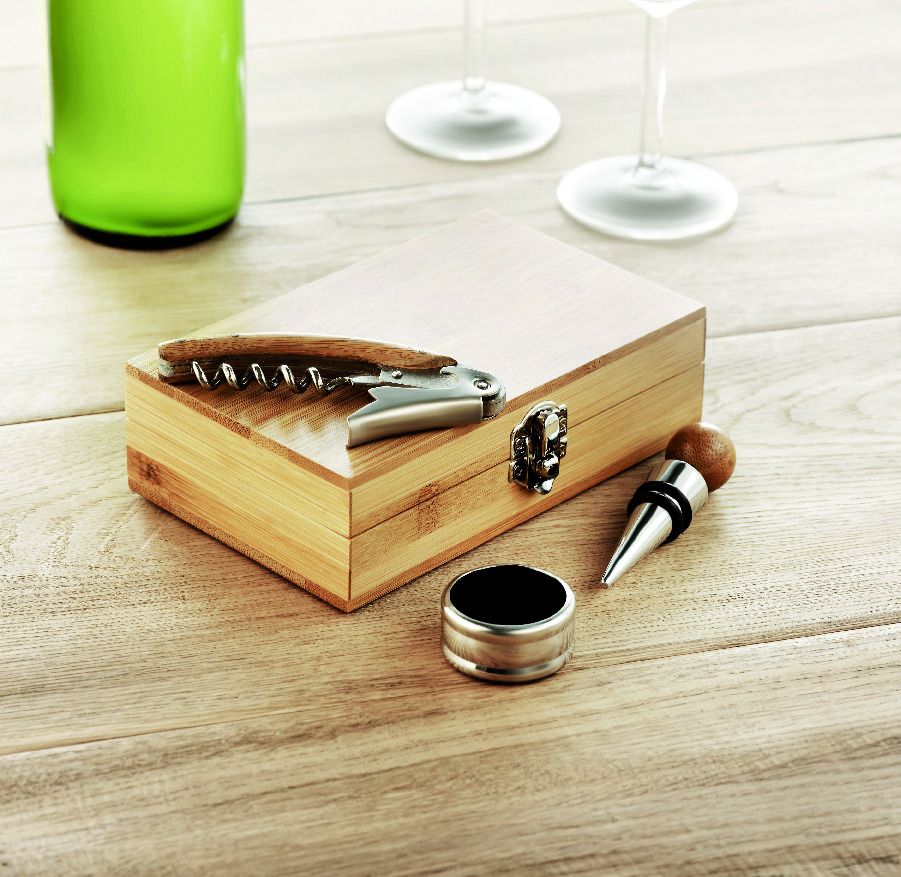 GiftRetail MO8147 - SONOMA Set de vinho em caixa de Bambu