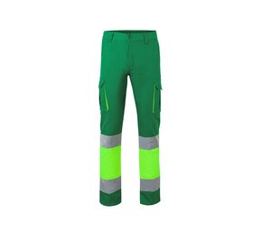 VELILLA V3030 - Calça alta visibilidade multibolsos Green / Fluo Yellow