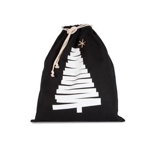 Kimood KI0746 - Saco de algodão com cordão, motivo árvore de Natal. Black