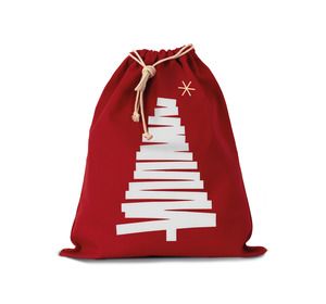 Kimood KI0746 - Saco de algodão com cordão, motivo árvore de Natal. Cherry Red