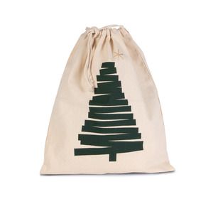 Kimood KI0746 - Saco de algodão com cordão, motivo árvore de Natal. Natural