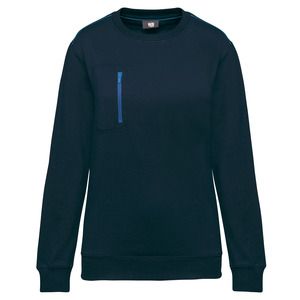 WK. Designed To Work WK403 - Sweatshirt DayToDay unissexo com bolso em zip contraste Azul marinho / Real