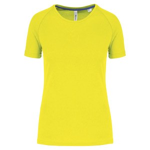 PROACT PA4013 - T-shirt de desporto de senhora de material reciclado com decote redondo Fluorescent Yellow
