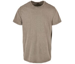 BUILD YOUR BRAND BY190 - T-SHIRT DE GOLA REDONDA COM LAVAGEM ÁCIDA Dark Khaki