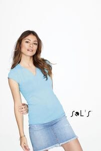 SOLS 11165 - T-SHIRT COM MEIA MANGA E GOLA ELABORADA PARA SENHORA MINT